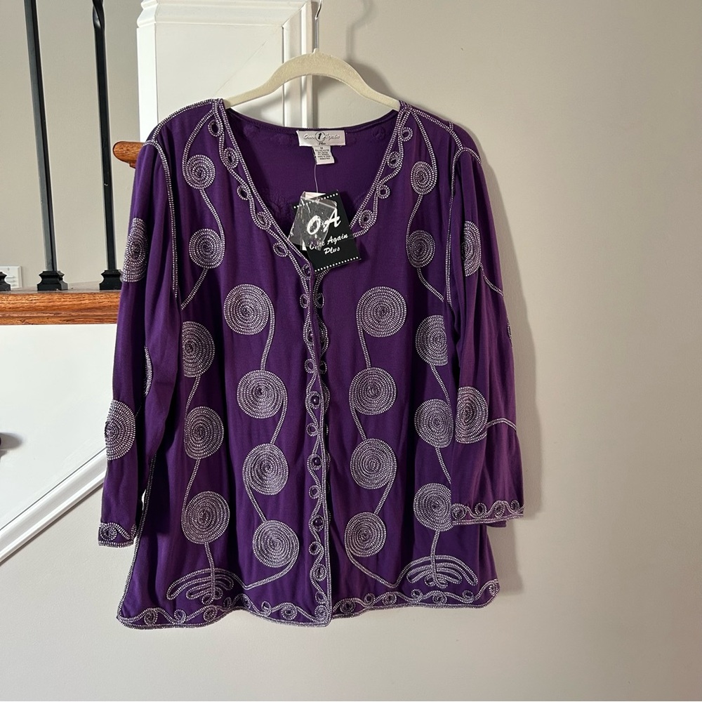 Chic Purple Button Down Shirt with Embroidery